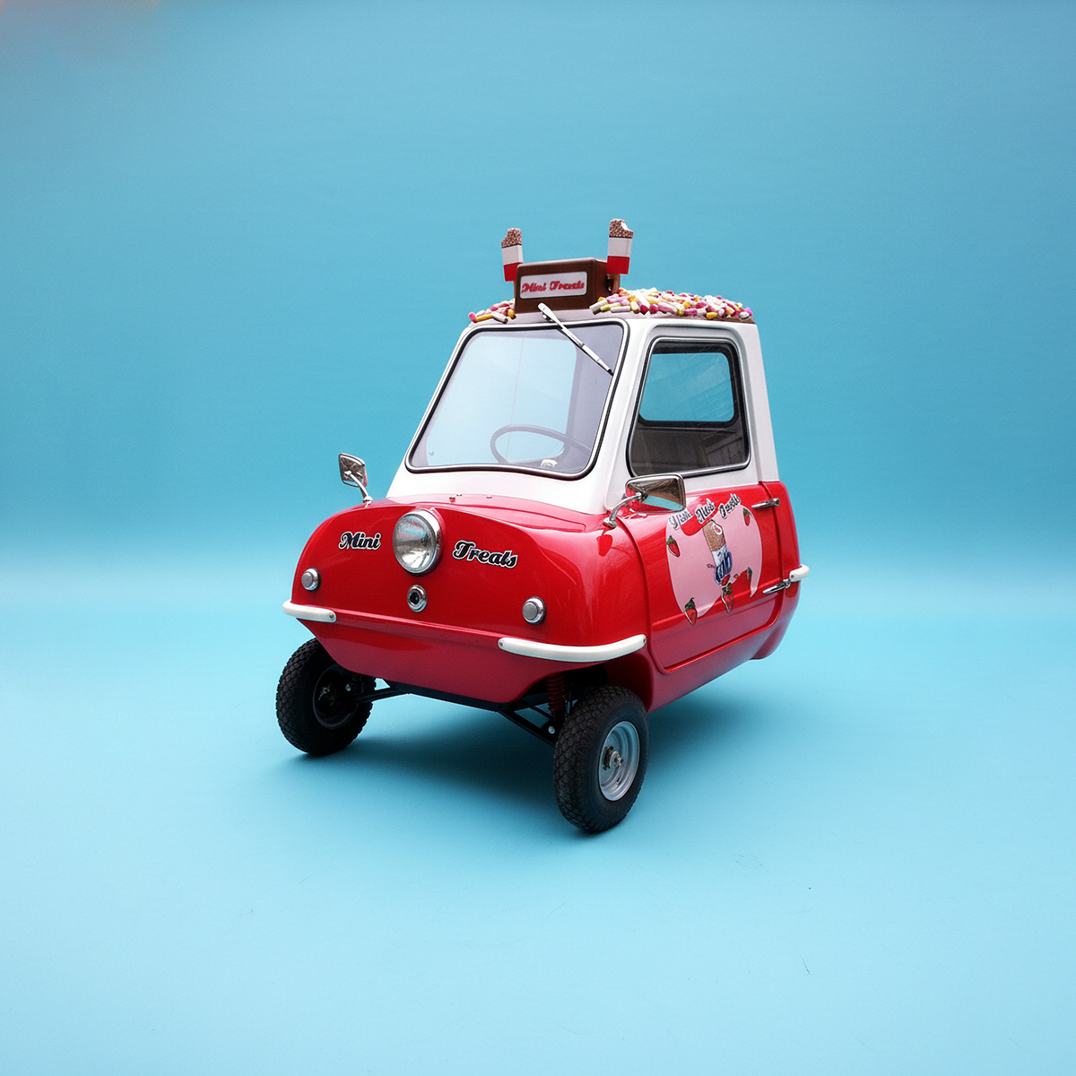 replace the background of this image of a rear angled view of a peel p50 convertible with a high end automotive photostudio backdrop like in premium automotive photography.