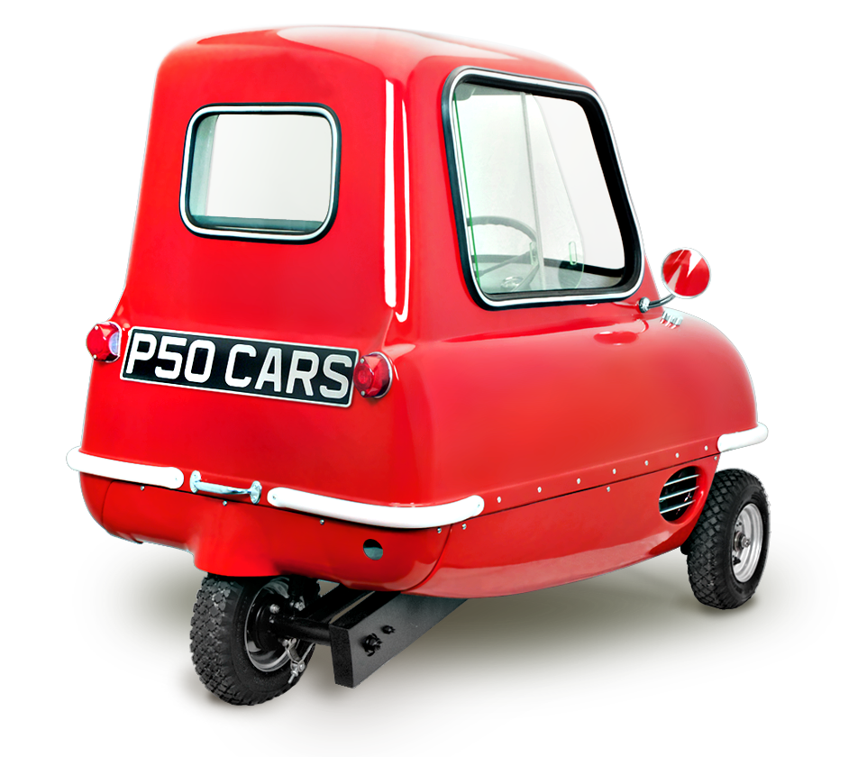 p50-red-rear Peel P50 rear three quarter view in Dragon Red